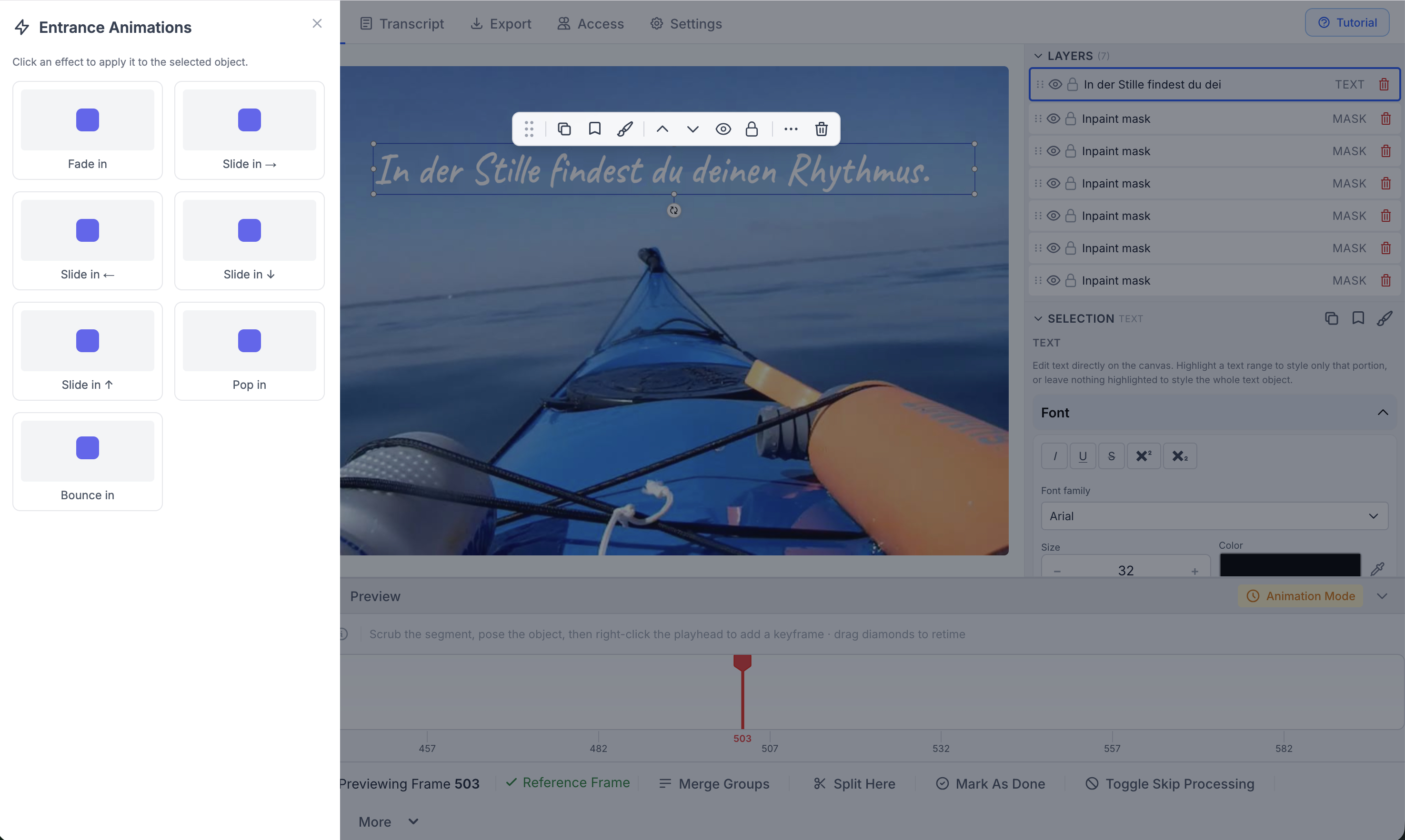 Vtx entrance animations — fade, slide, pop, and bounce on-screen text into view
