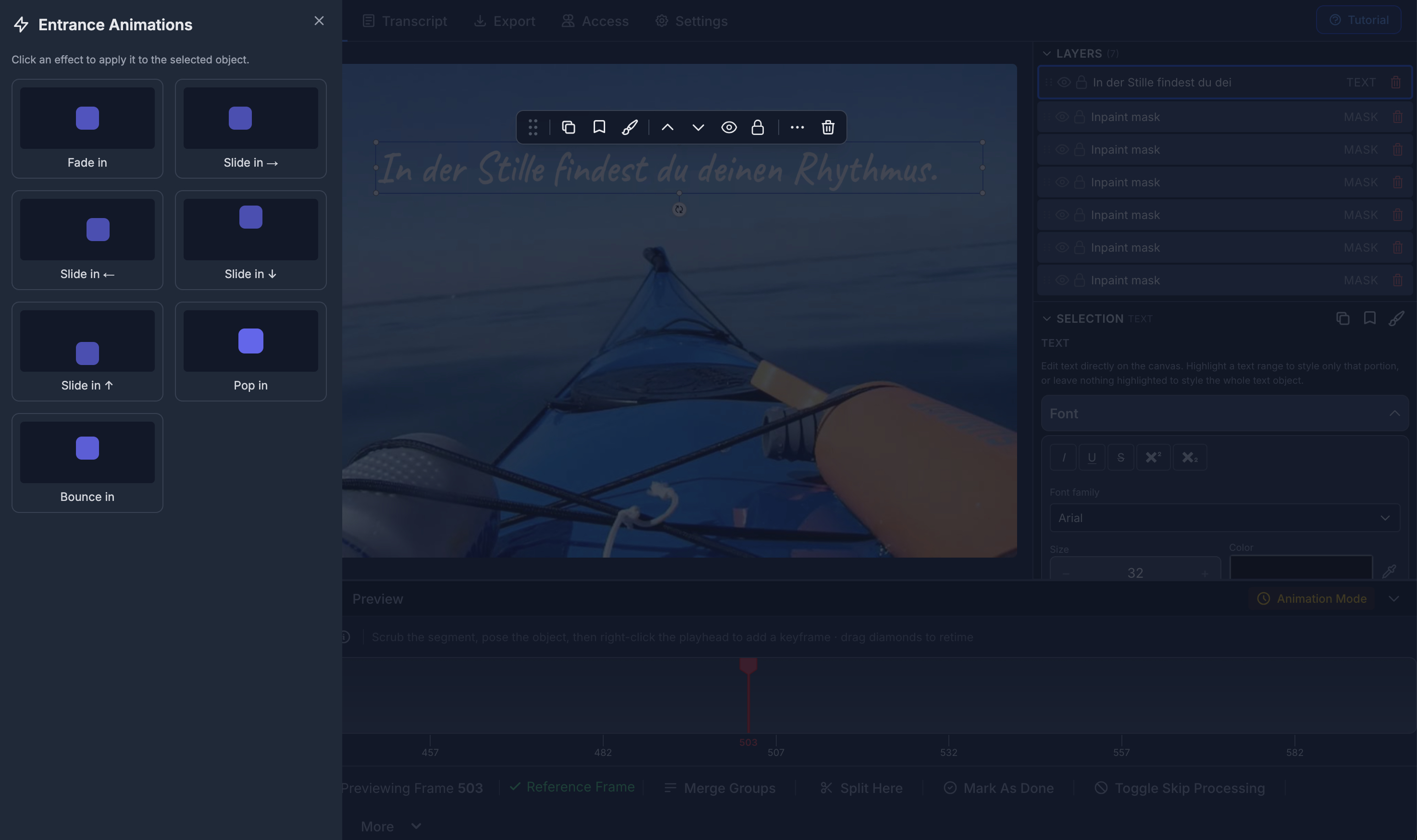 Vtx entrance animations — fade, slide, pop, and bounce on-screen text into view