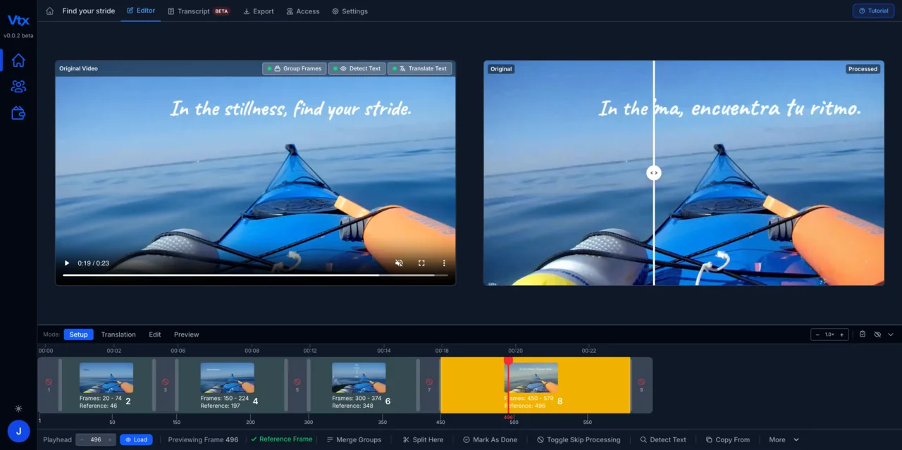 Multiple text versions of the same video in the Vtx editor