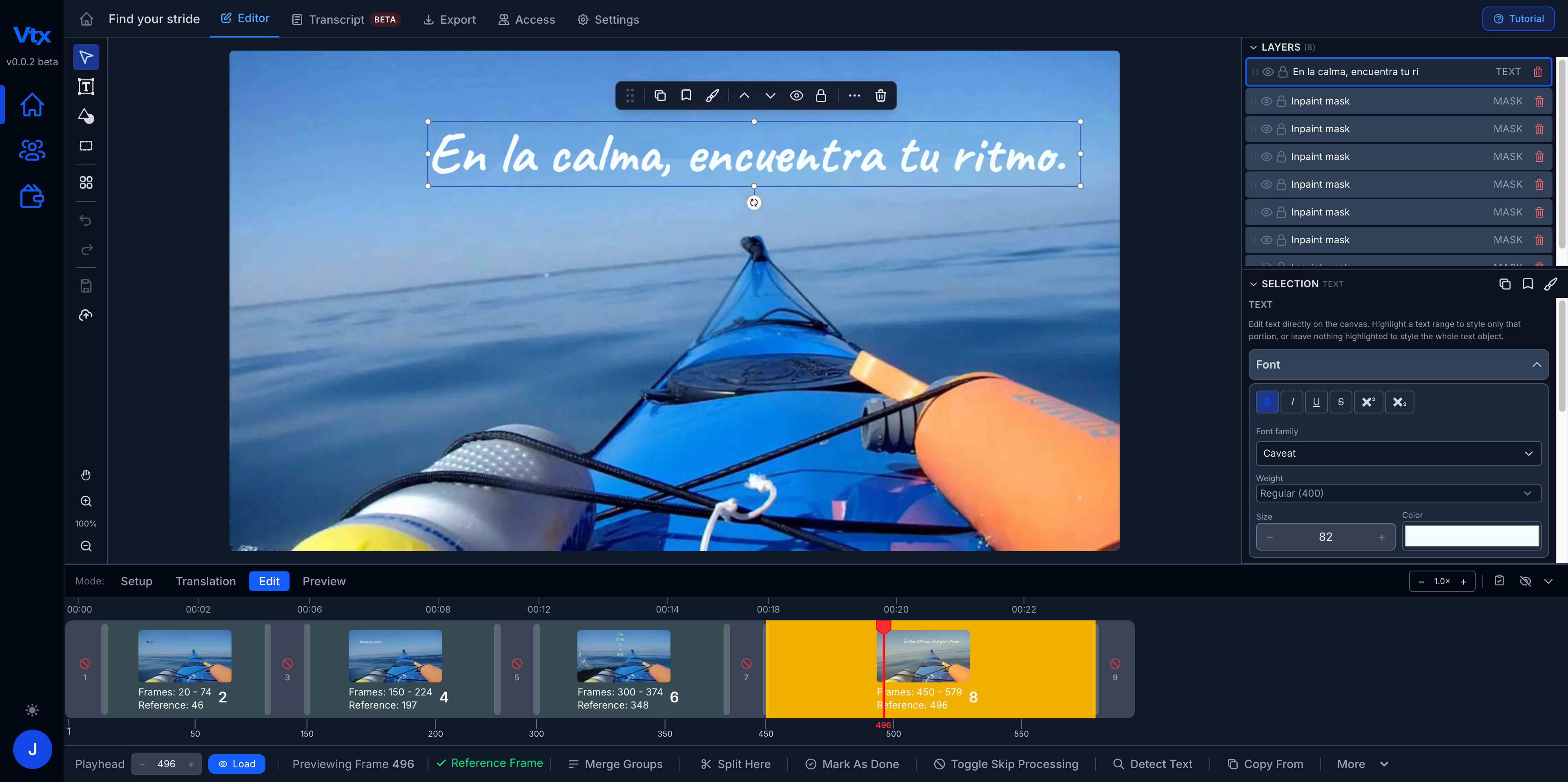 Vtx embedded text editor — edit on-screen text directly in a finished video